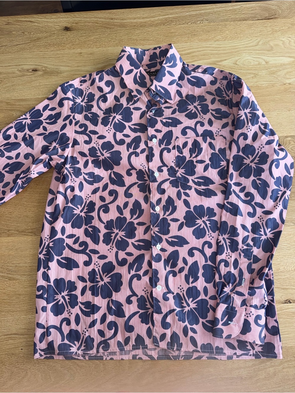 Canali Pink and Navy Floral Button-Down Shirt